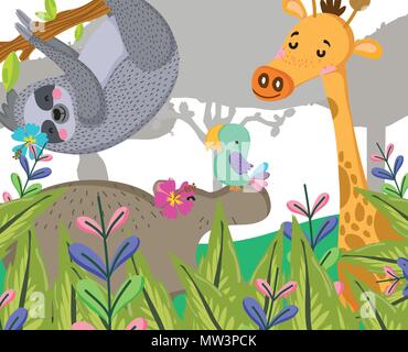 Jungle animals, flowers and trees isolated. Vector Stock Vector Image ...