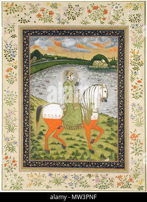 . English: The Emperor Ahmad Shah, equestrian, in the hunting field 1750 San Diego Museum of Art . 2 October 2001. Anonymous 594 The Emperor Ahmad Shah, equestrian, in the hunting field 1750 San Diego Museum of Art Stock Photo