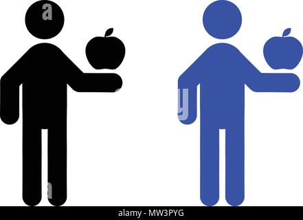 A man is holding an apple icon, isolated on white background Stock Vector