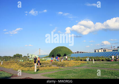 Warsaw, Poland - 29 July 2017: Warsaw University Library with rooftop gardens against blue sky Stock Photo