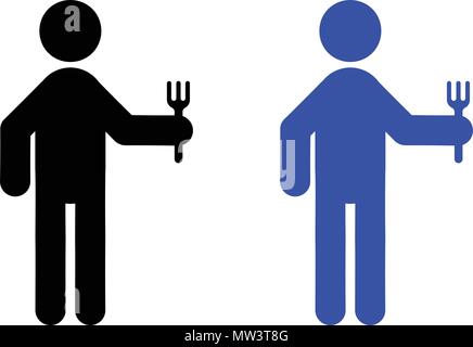 A man holding a fork icon, isolated on white background Stock Vector