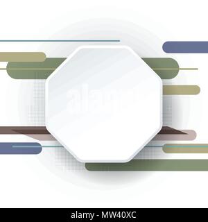 Vector illustration of white paper hexagons. Empty 3d octagon label with shadows on square color background. Blank trendy label design for your conten Stock Vector