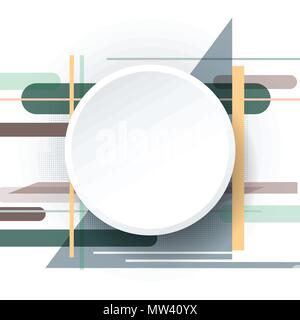 Vector illustration of white paper round bubble. Empty 3d circle label with shadows on square color background. Blank trendy label design for your con Stock Vector