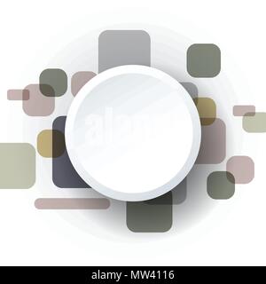 Vector illustration of white paper round bubble. Empty 3d circle label with shadows on square color background. Blank trendy label design for your con Stock Vector