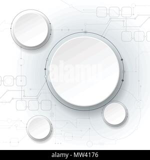 Vector  illustration abstract futuristic, circuit board on light gray background, Modern hi-tech digital technology concept. Blank white 3d paper circ Stock Vector