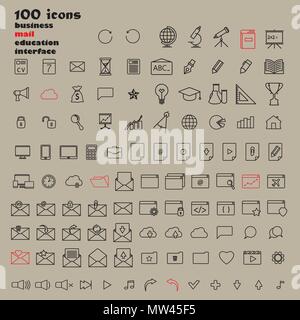 Set of 100 Minimal Modern Thin Stroke Black Icons Stock Vector