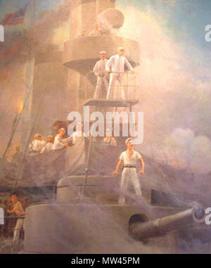 . Commodore George Dewey directing the battle from on board USS Olympia. Battle of Manila Bay, 1 May 1898 . 1899  622 USS Olympia with Dewey at Battle of Manila bay DSCN4191 at Vermont State Stock Photo