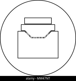 Documents archieve or drawer black icon in circle outline vector I isolated Stock Vector