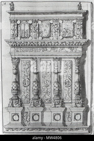 . Italiano: Mausoleo Martinengo (Gasparo Cairano, Bernardino Delle Croci, Brescia, museo di Santa Giulia) - Incisione 1668 . 28 August 2011, 16:49:52. Anonimo incisore del XVII secolo 408 Mausoleo Martinengo - Incisione 1668 Stock Photo