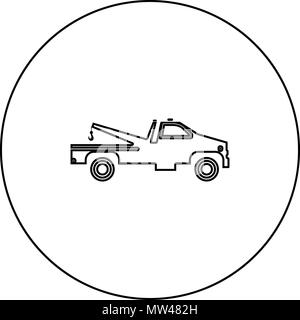Breakdown truck black icon in circle outline vector I isolated Stock Vector