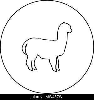 Alpaca black icon in circle outline vector I isolated Stock Vector