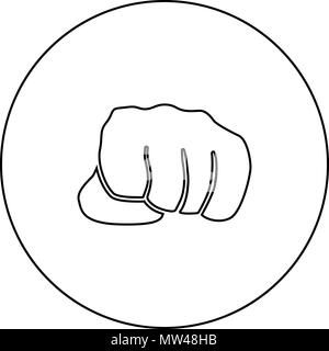 Fist black icon in circle outline vector I isolated Stock Vector