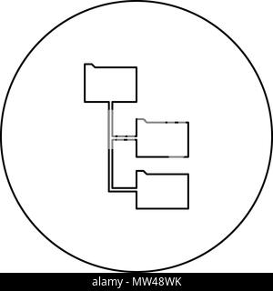 Folder structure black icon in circle outline vector I isolated Stock Vector