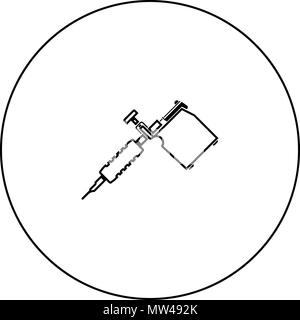 Tattoo machines black icon in circle outline vector I isolated Stock Vector