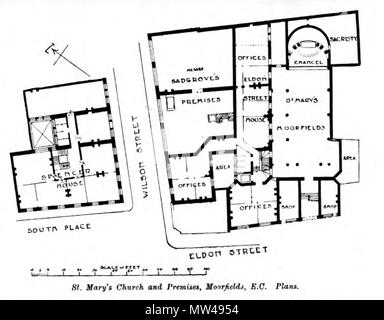 The builder 1907 (vol.93) 571 St Mary Moorfields Grundriß Eldon Street Stock Photo