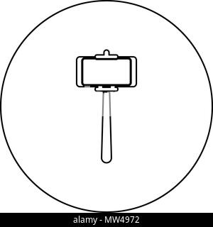 Stick holder for selfie black icon in circle outline vector I isolated Stock Vector