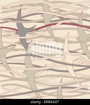 Editable vector illustration of flying fish or swifts Stock Vector