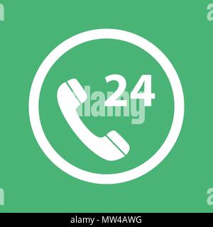 24h support icon vector, filled flat sign, solid pictogram isolated on green. All day customer support call center symbol, logo illustration. Stock Vector