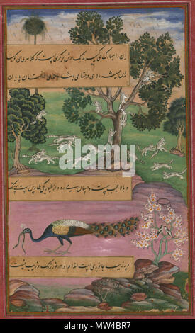 . English: Illustrations from the Manuscript of Baburnama (Memoirs of Babur) - Late 16th Century Bāburnāma is the memoirs of Ẓahīr ud-Dīn Muḥammad Bābur (1483-1530), founder of the Mughal Empire and a great-great-great-grandson of Timur. It is an autobiographical work, originally written in the Chagatai language, known to Babur as 'Turki' (meaning Turkic), the spoken language of the Andijan-Timurids. Because of Babur's cultural origin, his prose is highly Persianized in its sentence structure, morphology, and vocabulary,and also contains many phrases and smaller poems in Persian. During Empero