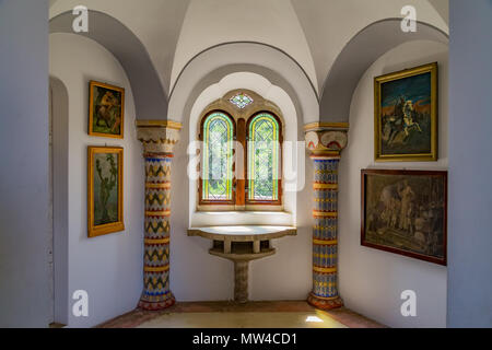 Interior of famous Bory Castle, in Szekesfehervar,Hungary, designed by Jeno Bory.Resting hall in the staircase to tower Stock Photo