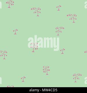 Seamless vector sketch flowers pattern pink on green Stock Vector