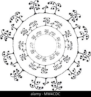Round frames vector sketch flowers pattern black on white Stock Vector