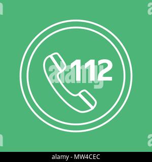 emergency call white and green vector icon, circle flat design internet button, web and mobile app illustration Stock Vector