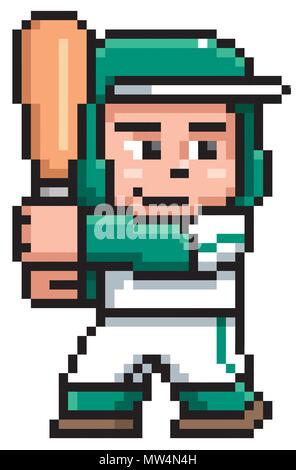 Vector illustration of Cartoon Baseball player - Pixel design Stock Vector