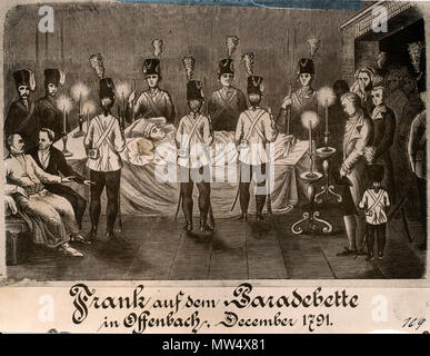 . Deutsch: Jakob Joseph Frank auf dem Paradebette 1791 . 1791. Unknown 306 Jakob Joseph Frank auf dem Paradebette 1791 Stock Photo
