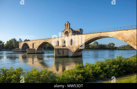 France, Provence region, Avignon city, St. Benezet Bridge, W.H., Rhone river, Stock Photo