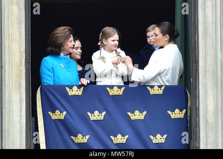 The 72nd birthday celebration of Carl XVI Gustaf of Sweden at the Royal Palace in Stockholm, Sweden.  Featuring: Queen Silvia of Sweden, Princess Estelle, Duchess of Östergötland, Crown Princess Victoria of Sweden, Princess Sofia, Duchess of Varmland Where: Stockholm, Sweden When: 30 Apr 2018 Credit: Mark De Giovanni/WENN.com Stock Photo