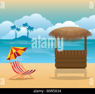 tropical beach summer scene Stock Vector