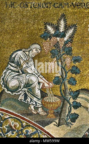 . English: Noah's Nakedness. 12th-13th century. Mosaic Cathedral of the Assumption, Monreale, Sicily . XII-XIV century. anonimous master 171 Drunken Noah, mosaic - Cathedral (Monreale) 2 Stock Photo