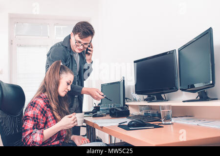 Team job succes. Photo young business managers working with new startup project in office. Analyze document, plans. Paperwork on wooden table, papers, Stock Photo