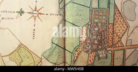 . English: Fragment of a map by Peter Meysman, dated 1669, that shows Herkenrode Abbey near Hasselt, nowadays in Belgium and at that time part of the principality of Liege. Español: Fragmento de un mapa realizado por Peter Meysman y fechado en 1669 que muestra la abadía de Herkenrode, cerca de Hasselt (ahora Bélgica, por aquel entonces parte del principado de Lieja). 10 September 2016, 19:01:39. Peter Meysman (1669) 275 Herkenrode 1669 Peter Meysman Stock Photo