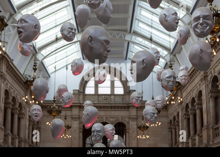The Floating Heads installation by Sophie Cave at Kelvingrove Museum, Glasgow, Scotland, UK