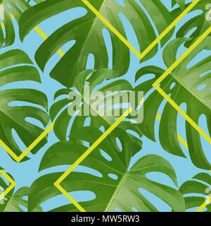 Background with tropical palm leaves. Exotic tropical plants. Stock Vector