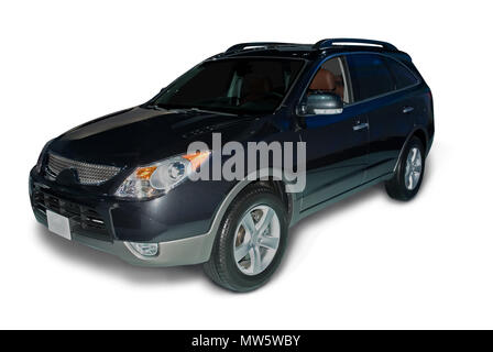Dark blue colored  SUV car isolated on a white background. Realistic shadow included. Clipping path for car is included as well. Stock Photo