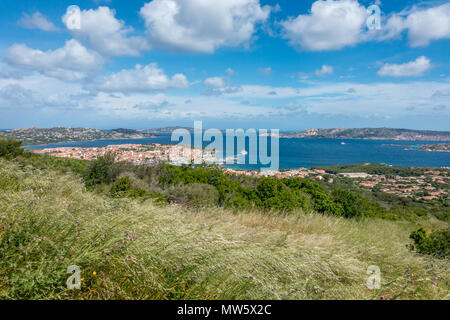 Views down to Palau and across the sea to La Maddalena on a beautiful but windy day, Sardinia, Italy Stock Photo