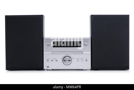 modern music center with two speakers on a white background. front view Stock Photo