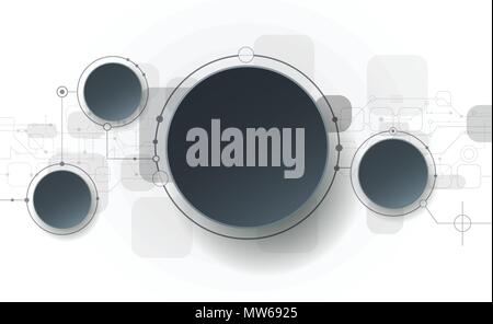 Vector  illustration abstract futuristic, circuit board on light gray background, Modern hi-tech digital technology concept. Blank black 3d paper circ Stock Vector