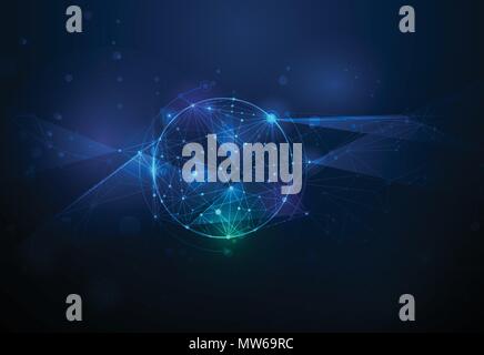 Illustration Abstract Molecules and 3D Mesh with Circles, Lines, Geometric, Polygonal, Triangle pattern. Vector design communication technology Stock Vector