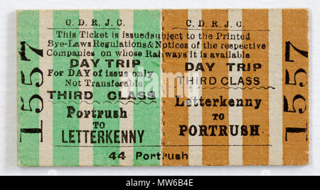 Vintage CDRJC Railway Train Ticket - Portrush to Letterkenny Stock Photo