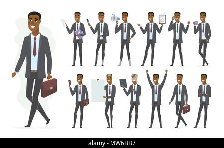 African businessman - vector cartoon people character set Stock Vector