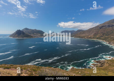 View of Hout Bay from Chapman's Peak Drive in Cape Town Stock Photo