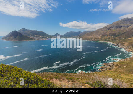 View of Hout Bay from Chapman's Peak Drive in Cape Town Stock Photo