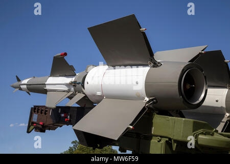 Surface to air missile on ground launcher, ready to be launched. Stock Photo
