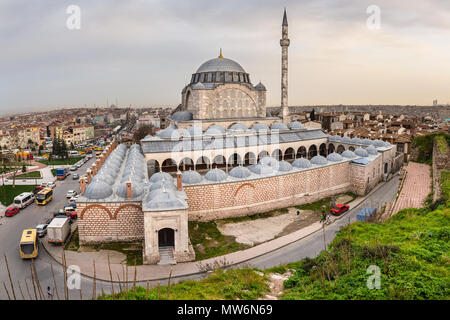 Wide angle view of The Mihrimah Sultan Mosque. Mihrimah Sultan Mosque is an Ottoman mosque located in the Edirnekapi, Istanbul, Turkey. Stock Photo
