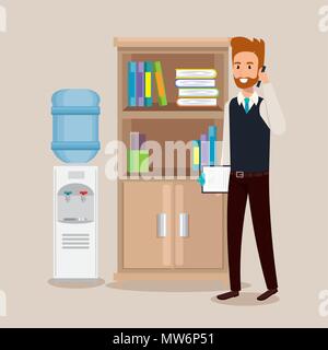 businessman in office place scene with library Stock Vector