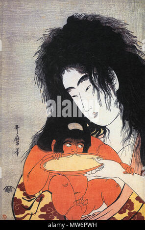 浮世絵(Ukiyoe) “山姥と金太郎 盃” 重要美術品 . 18th century. Lemon